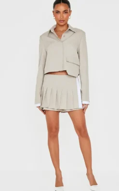Stone Button Up Tailored Cropped Jacket