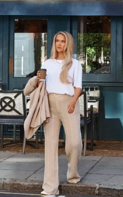 Stone Cable Knit Wide Leg Pants