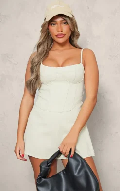 Stone Cami Strap Bustier Denim Mini Dress