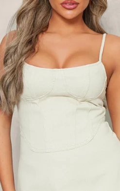 Stone Cami Strap Bustier Denim Mini Dress