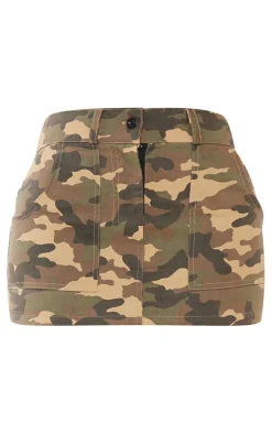 Stone Camo Printed Twill Micro Mini Skirt