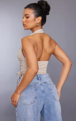 Stone Cargo Lace Up Side Zip Up Crop Top