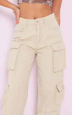 Stone Cargo Pocket Detail Wide Leg Jeans