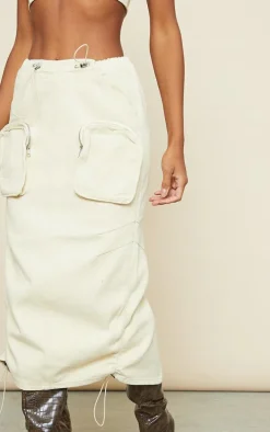 Stone Cargo Pocket Elasticated Waist Midi Skirt