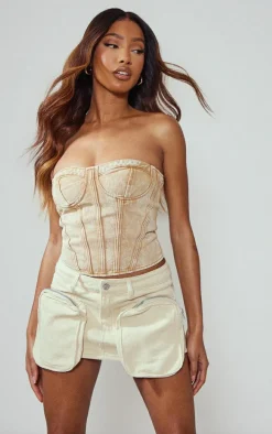 Stone Cargo Pocket Mini Denim Skirt