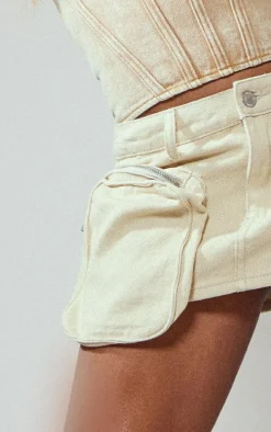 Stone Cargo Pocket Mini Denim Skirt