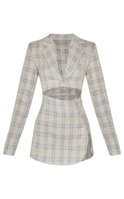 Stone Check Cut Out Long Sleeved Blazer Dress