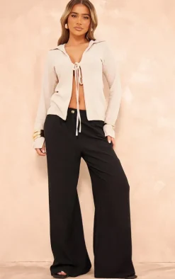 Stone Cheesecloth Tie Front Long Sleeve Shirt