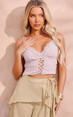 Stone Chiffon Lace Trim Cami Top