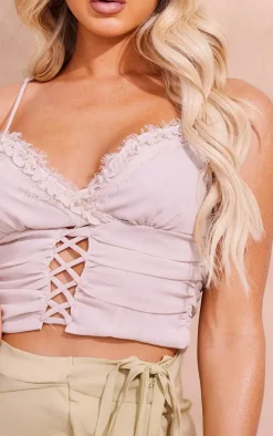 Stone Chiffon Lace Trim Cami Top