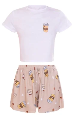 Stone Coffee Print Short PJ Set