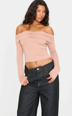 Stone Contour Jersey Ruched Foldover Bardot Crop Top