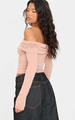 Stone Contour Jersey Ruched Foldover Bardot Crop Top