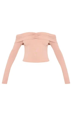 Stone Contour Jersey Ruched Foldover Bardot Crop Top