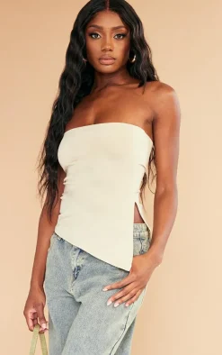 Stone Contour Slinky Bandeau Asymmetric Split Hem Longline Top