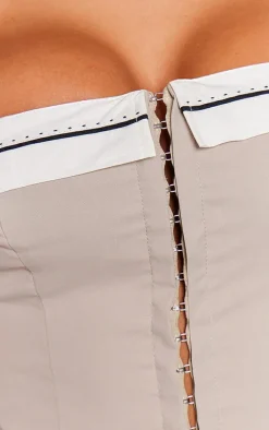 Stone Contrast Foldover Panel Hook And Eye Corset
