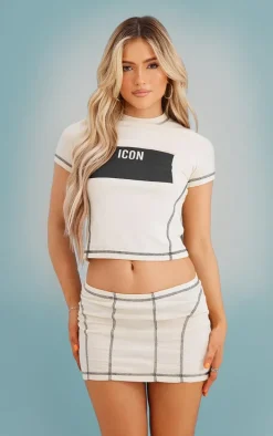 Stone Contrast Stitch Extreme Low Rise Micro Mini Skirt