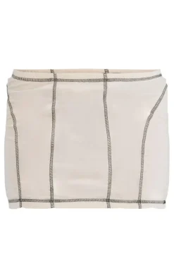 Stone Contrast Stitch Extreme Low Rise Micro Mini Skirt