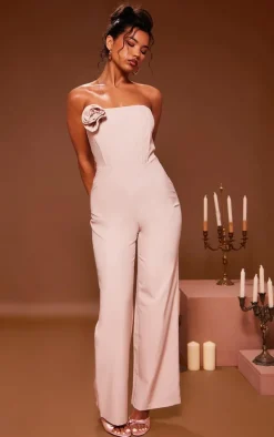 Stone Corsage Detail Bandeau Corset Wide Leg Jumpsuit