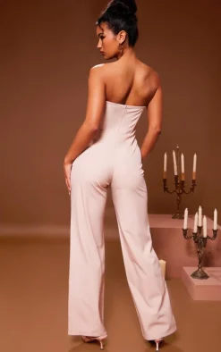 Stone Corsage Detail Bandeau Corset Wide Leg Jumpsuit