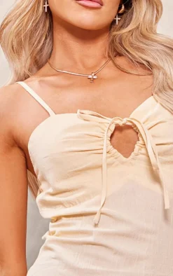 Stone Cotton Cut Out Ruched Bodycon Dress