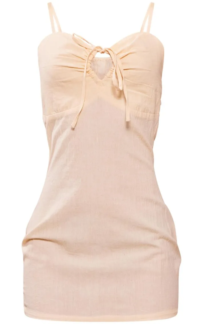 Stone Cotton Cut Out Ruched Bodycon Dress