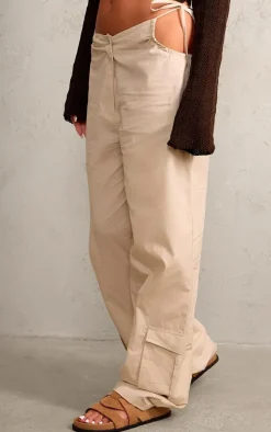 Stone Cotton Cut Out Tie Side Pants