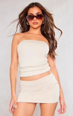 Stone Cotton Jersey Mid Rise Micro Mini Skirt