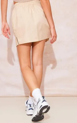 Stone Cotton Poplin Micro Mini Cargo Skirt