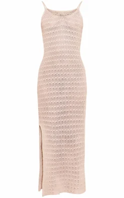 Stone Crochet Knitted Side Split Maxi Dress