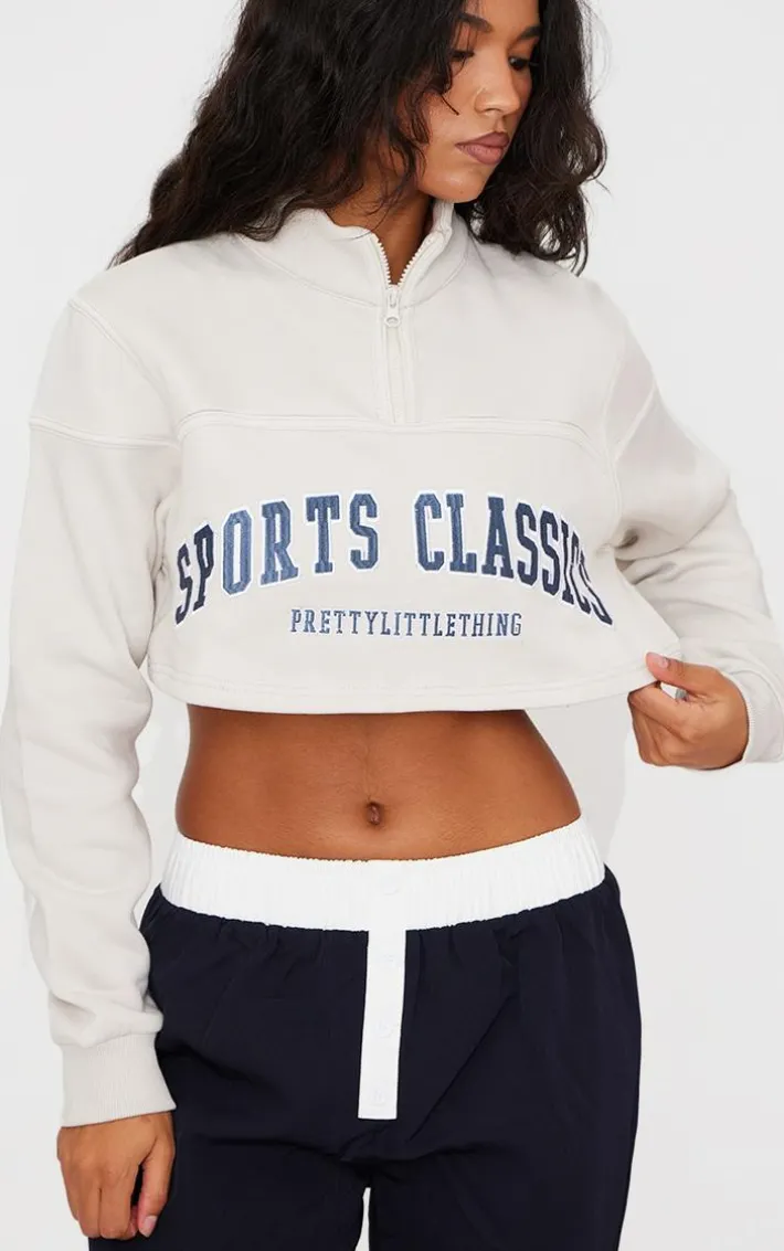 Stone Crop Half Zip Embroided Sweatshirt