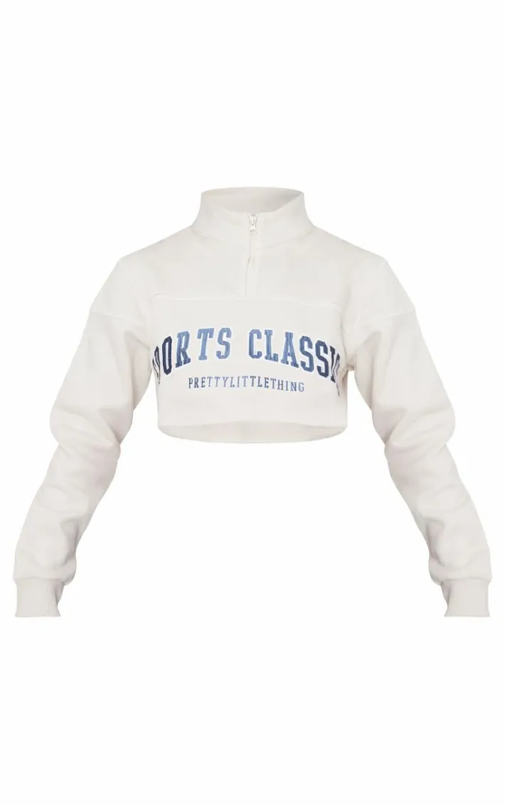 Stone Crop Half Zip Embroided Sweatshirt