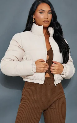 Stone Cropped Peach Skin Bubble Puffer Jacke