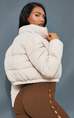 Stone Cropped Peach Skin Bubble Puffer Jacke