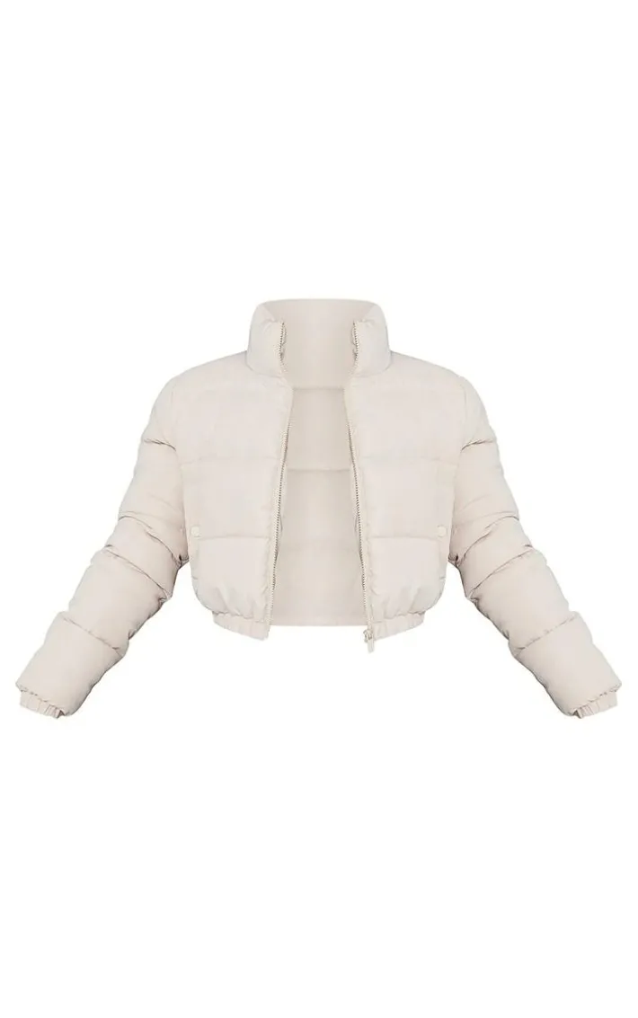 Stone Cropped Peach Skin Bubble Puffer Jacke