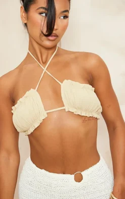Stone Cross Front Ruched Cup Strappy Bralet
