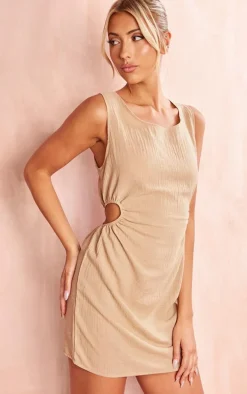 Stone Crushed Linen Look Scoop Neck Shift Dress