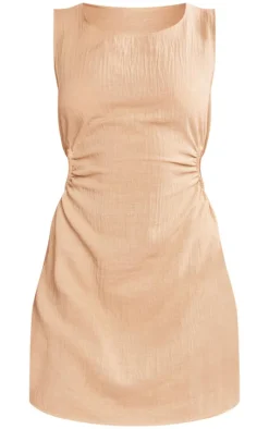 Stone Crushed Linen Look Scoop Neck Shift Dress