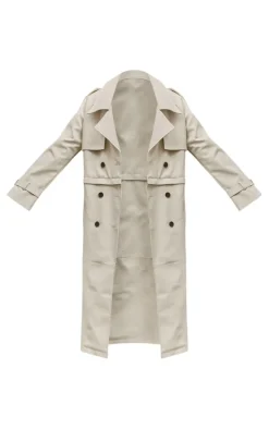 Stone Detachable Hem Faux Leather Trench Coat