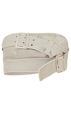 Stone Distressed PU Belted Detail Crop Top