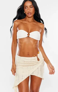 Stone Distressed Textured Handkerchief Hem Bead Trim Mini Skirt