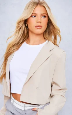 Stone Double Breasted Seam Detail Cropped Blazer