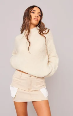 Stone Double Exposed Pocket Denim Mini Skirt