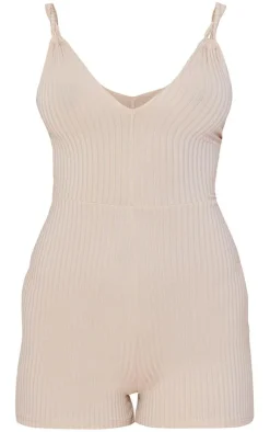 Stone Double Strap Rib Plunge Romper