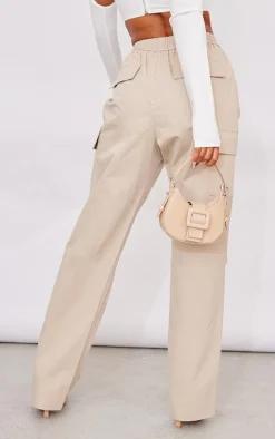 Stone Elasticated Waist Straight Leg Cargo Pants