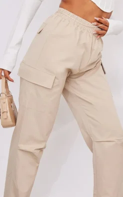 Stone Elasticated Waist Straight Leg Cargo Pants