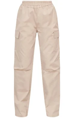 Stone Elasticated Waist Straight Leg Cargo Pants