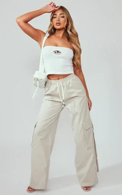Stone Elasticated Waist Wide Leg Cargo Pants