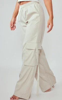 Stone Elasticated Waist Wide Leg Cargo Pants