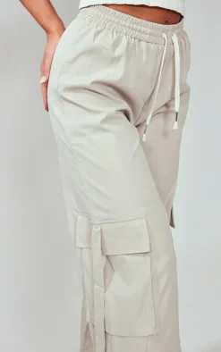 Stone Elasticated Waist Wide Leg Cargo Pants